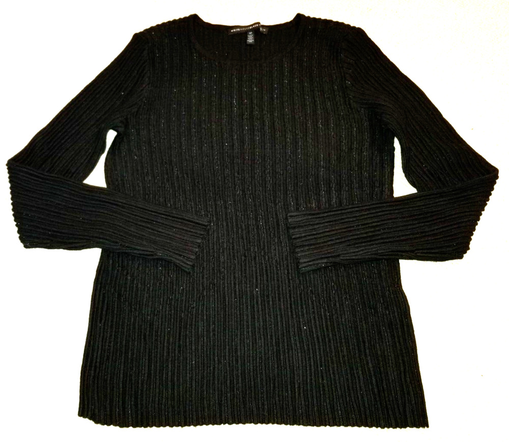 NWOT Womens Sweater-WHITE HOUSE BLACK MARKET-black "Textured Crew Neck PO"-PS